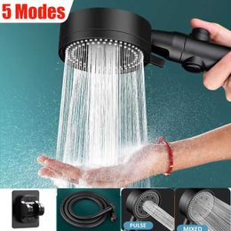 Bathroom Shower Heads 5 Modes Shower Head Adjustable High Pressure Water Saving Showerhead Onekey Stop Water Massage Eco Bathroom Accessories J230303