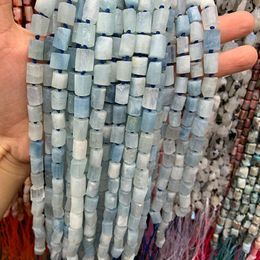 Beads Other 8x11mm Natural Blue Aquamarines 38cm Matte Frost Tube Column Spacer DIY Loose For Jewellery Making AccessoriesOther