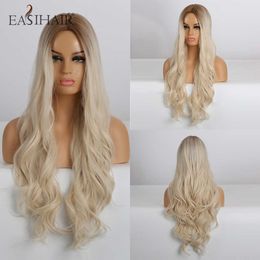 Synthetic Wigs Easihair Long Wavy Blonde Ombre Wigs High Density Synthetic for Women Cosplay Brown Heat Resistant Natural Hair Wig 230227