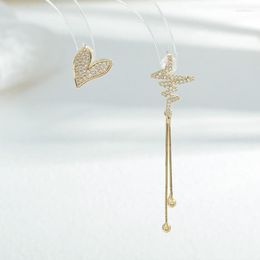 Stud Earrings Wholesale Zircon Asymmetric Love Heart Female Women Sterling Silvers Pin Post Tassel Jewellery Gift