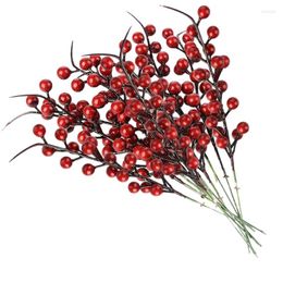 Decorative Flowers 20PCS Artificial Red Berries Fake Fruits Berry Stems Crafts Floral Bouquet For Wedding Christmas Tree Decoration