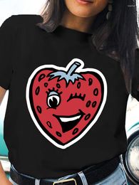 Men's T Shirts 2023 Strawberry Cute Tshirt Women Korean Fashion Black Shirt Femme Graphic Print Summer Short O Neck Tshirts Lady Tops