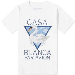 23SS New Casablanca designer Classic Fashion Cotton tee T shirt White Swan Print Men and Women Loose and Versatile Short-sleeve Tee