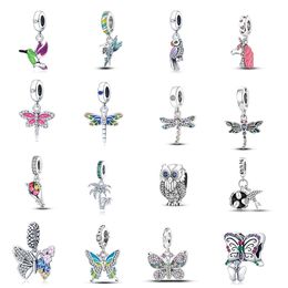 925 Sterling Silver Charm for Pandora New Spring Rain, Flowers and Birds, Beaded Dragonfly, Gradient Bead DIY Butterfly Accessories