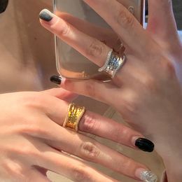 European/American Zircon Irregular Corrugated Metal Ring For Women Niche Opening Design Personalised Index Finger Jewellery
