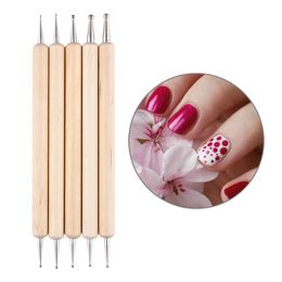 Nail Art Kits Dotting Pens Professional Nails Accessory DIY Fingernail Decor Tool Wooden Handle Women Tools For Home 5pcs 1set