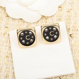 luxury quality charm stud earring with diamond and black Colour square have box stamp PS3854