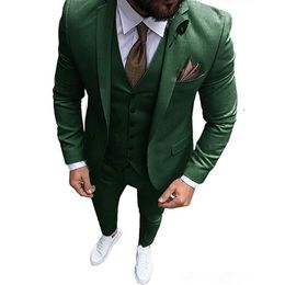 Men's Suits & Blazers Dark Green Groom Tuxedos For Wedding Wear Peaked Lapel One Button Custom Made Business Men (Jacket Vest Pants Tie)