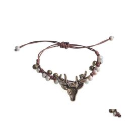 Charm Bracelets Crack Glaze Forest Retro Small Elk Bracelet Female Fashion Product Drop Delivery Jewellery Dhq9N