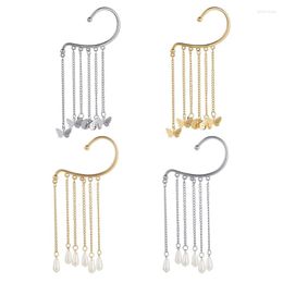 Backs Earrings Female Niche Design Sense Tassel Butterfly Pearl All-match Ear Hanging Without Hole Bone Dropship