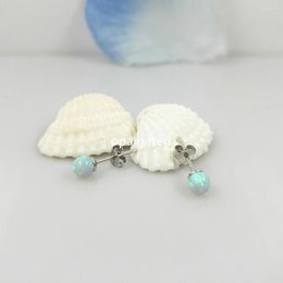 Stud Earrings !!! 1 Pair Synthetic 4mm Round Opal Beads Ball Earring 925 Sterling Silver