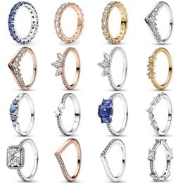 925 Silver Women Ring Original Heart Crown Fashion Rings Rectangular Bars Timeless Wish Herbarium Cluster Tiara Crown Star