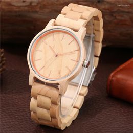 Wristwatches Simple Style Watch Men's Wooden Watches Quartz Analogue Wristwatch Full Bamboo Bracelet Band Adjustable Strap Reloj Gift