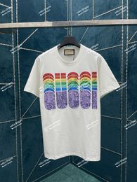 Design classico T-shirt Summer Designer T-shirt Maglietta da donna Casual Womens T-shirt ricamato in paillettes multicolore a maniche corte di lusso