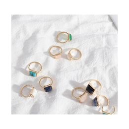 Cluster Rings Fashion Square Pink Rose Quartz Crystal Turquoise Geometric Gold Plated White Blue Natural Stone Ring For Women Jewelr Dhd1S