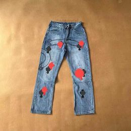 Men's Jeans Chhhmens Designer Make Old Washed Chrome Straight Trousers Heart Letter Prints Long Style