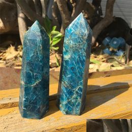 Arts And Crafts 2Pcs Natural Blue Apatite Crystal Wand Stone Single Point For Healing T200117 Drop Delivery Home Garden Dh16T