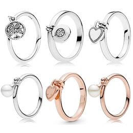 925 Silver Women Fit Pandora Ring Original Heart Crown Fashion Rings Tree Of Love With Crystal Ring Contemporary Pearl
