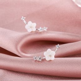 Stud Earrings Fashion Silver Colour Crystal Cherry Blossoms For Women Elegant Party Jewellery Bijoux Femme Eh317