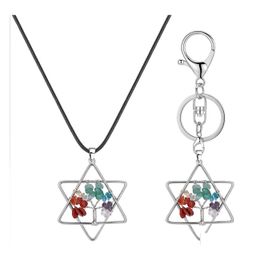 Pendant Necklaces Melcaba Six Pointed Star Wound Seven Chakra Necklace Natural Healing Crystals Quartz Gemstone Pendants Drop Delive Dh2Qc