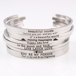 Bangle Stainless Steel Message Bangles Engraved Positive Inspirational Quote Cuff Bracelets Mantra Band For Women Gifts