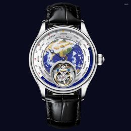 Наручительные часы Aesop Real Tourbillon Mechanical Luxury Watch Mens Earth Dial Emale Waterpronation Watches для мужчин с бриллиантом