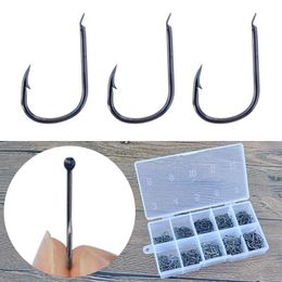 Iseama Fishing Hooks 500pcs/set Flatted Fish Hook High Carbon Steel Freshwater Barbed Fishhooks With Box Package