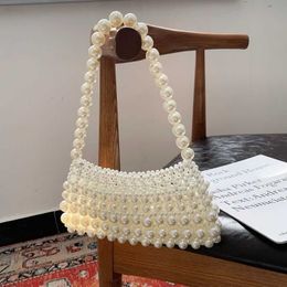 Luxury Brand Hand-woven Pearl Bags Lady Beaded Shoulder Bag Women Party Vintage Handbag Ins Small Bag Cross body Bag 230304