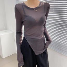 Women's T Shirts Basic Spring Summer Women 2023 Long Sleeves Transparent Tee Shirt High Elastic Breathable Sexy T-shirt See Through