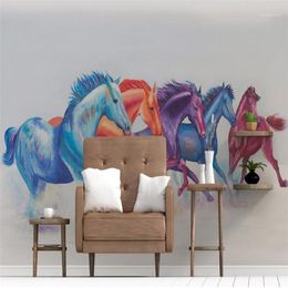 Wallpapers Customise Hand-painted Colour Abstract Horse TV Background Wall Custom Large Mural Green Wallpaper Papel De Parede Para Quarto1