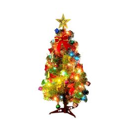 Christmas Decorations 45/60cm LED Artificial Mini Tree With Pinecone Santa Bow Ribbon Star Ornaments String Light Tabletop Desk HomeChristma