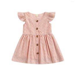 Girl Dresses Little Baby Girls Summer Dress Sleeve Crew Neck Plain Hollow-Out Knee-Length Casual Gown 1-5T