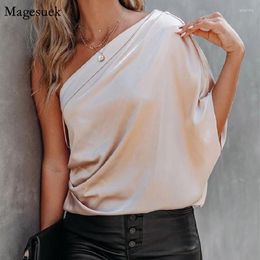 Women's Blouses Casual Satin Blouse Women One Shoulder Sexy Solid Women's Shirt Tops Office Lady Summer Fashion Loose Silk Shirts Female