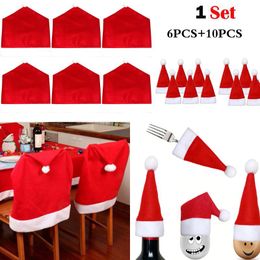 Christmas Decorations 10PCS Santa Hat 6PCS Chair Covers Decor Dinner Xmas Cap Sets Furniture For Home Navidad