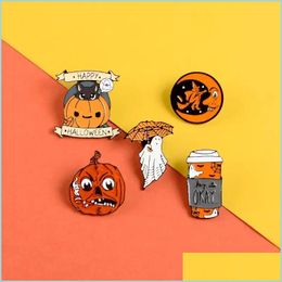 Cartoon Accessories Happy Halloween Enamel Pin Custom Coffee Moon Ghost Pumpkin Umbrella Brooches Backpack Clothes Lapel Fun Badge J Dh1Mu