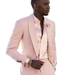 Men's Suits & Blazers Elegant Luxury Pink Shawl Lapel Wedding Men Tuxedo Costume Homme Terno Masculino Slim Fit Blazer 2 Pieces (Jacket Pant