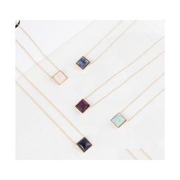 Pendant Necklaces Fashion Square Amethyst Blue Pink Quartz Turquoise Necklace Natural Stone Brand Gold Plated For Women Jewellery Gift Dhrnv