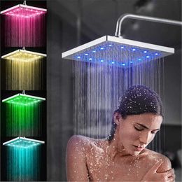 Bathroom Shower Heads No Batteries Led Shower Head Square Shower Top Spray Colourful Tricolour LED Top Sprayer Showerhead Bathroom Accessories J230303