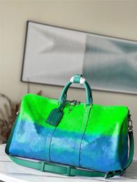 Designer chess Keepall Bandouliere 50 Boston M59712 Keepall 50B Taurillon Illusion Blue Green Handbag shoulder travel bag 7A Best Quality