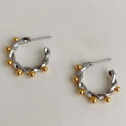 Hoop Earrings SRCOI Unique Mini Balls Gold Silver Colour Hoops Open C-Shaped Geometric Circle For Women Fashion Accessories