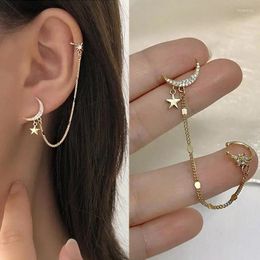 Backs Earrings Fashion Gold Colour Long Tassel Rhinestone Moon Star Clip For Women Trendy Chain Butterfly Simulated Pearl Earring Gifts