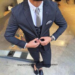 Men's Suits & Blazers Stripe Slim Fit Mens For Groom Wedding Prom Tuxedo 3 Piece Jacket Vest Pants Set Formal Business Office Blazer Masculi