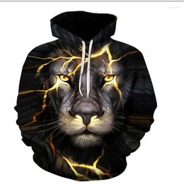 Men's Hoodies The Lion Is Printed With A Man And Woman Wearing Sweatshirt Has Three-dimensional Unisexual Coat Pocket