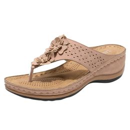 Slippers Women's Fashion Casual Floral Flip Flops Sandals Wedges Shoes Outdoor Women Flat Beach Slides #50