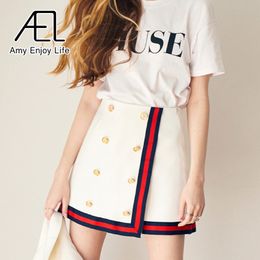 Skirts AEL Double breasted Ribbon Mosaic White Sexy Mini Skirt Femal Slim Women Celebrity Styles Sweet Ladies Summer Clothing 230303