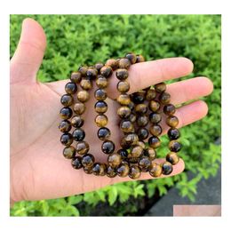 Beaded Strands 6Mm Men Tiger Eye Bracelet Relax Anxiety Crystal Beaded Strand Triple Protection Jewelry Healing Chakra Gemstones Ba Dhbdp