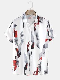 Men's Casual Shirts Men Hawaiian Beach Shirt Short Sleeve Floral Print Man Dresses Turn-Down Collar Button Loose Top Spring Summer