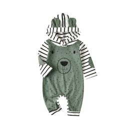 Jumpsuits Citgeett Autumn Infant Baby Girls Boys Cartoon Rompers prickar rand huva långa ärmar knappar kläder 230303