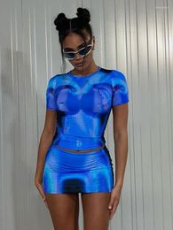 Work Dresses 3D Body Print Dress Sets Sexy Summer Clothes For Women 2 Piece Skirt Set Y2k Streetwear In Matching C16-BH18