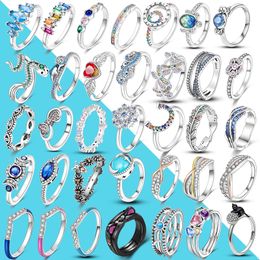 925 Silver Women Fit Pandora Ring Original Heart Crown Fashion Rings Blue Eyes Stackable Rings For Women Finger Colourful CZ Sparkling Pave Engagement